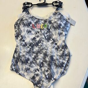 Lucky Brand Logo Pride Thong Tie Dye and White Body Suits XL New
